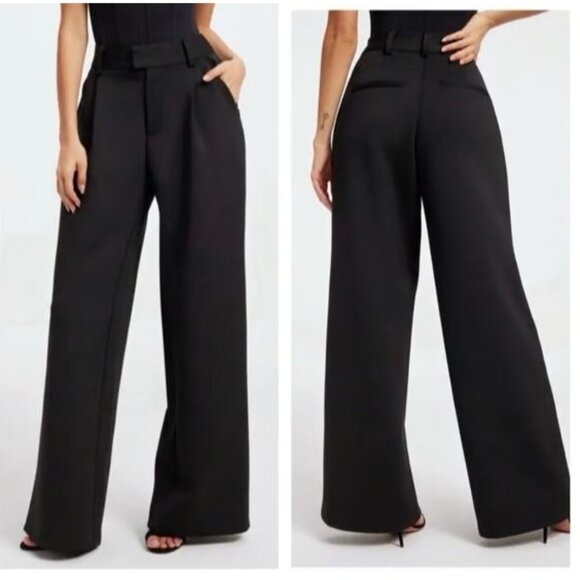 NEW Good American Womens 14 Black GKB0006 Scuba Knit Pleated Wide Leg Trousers - Picture 1 of 11